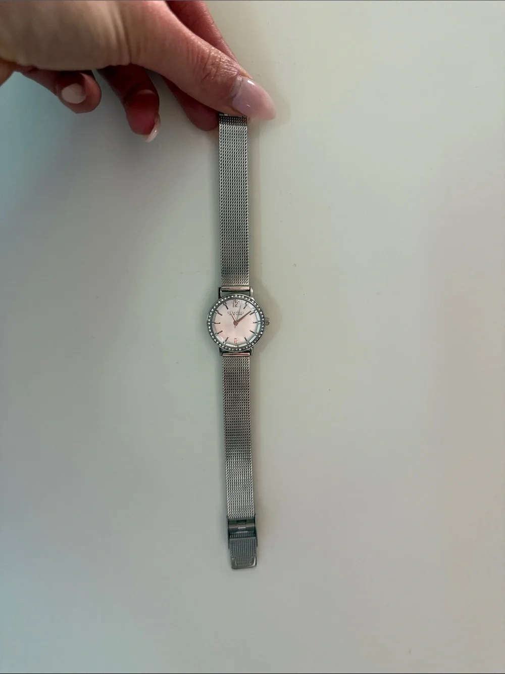 Caravelle New York Silver Crystal-Accent Mesh Watch